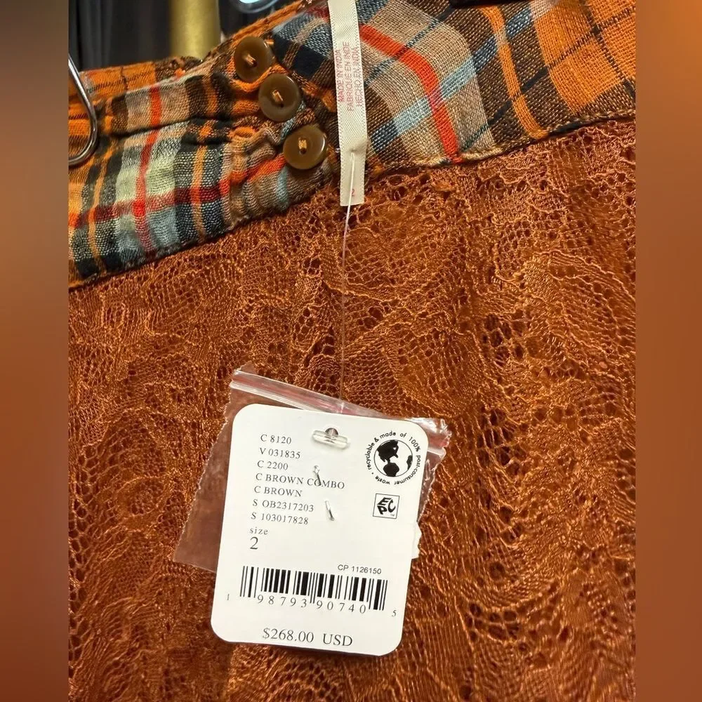 Free People County Fair Lace Maxi Skirt- Brown Combo